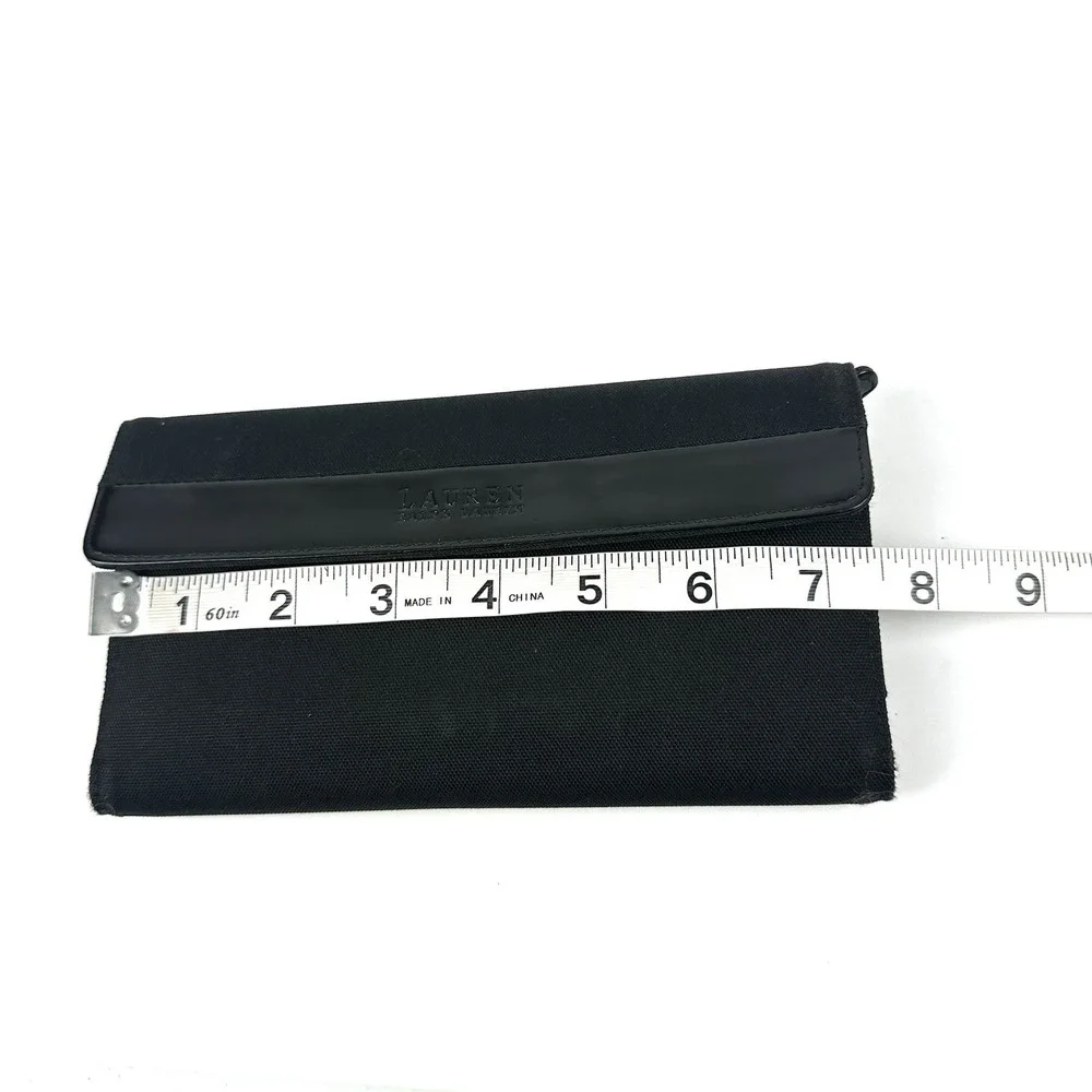 Ralph Lauren Vintage Wallet Black Canvas Faux Leather Checkbook Holder Organizer